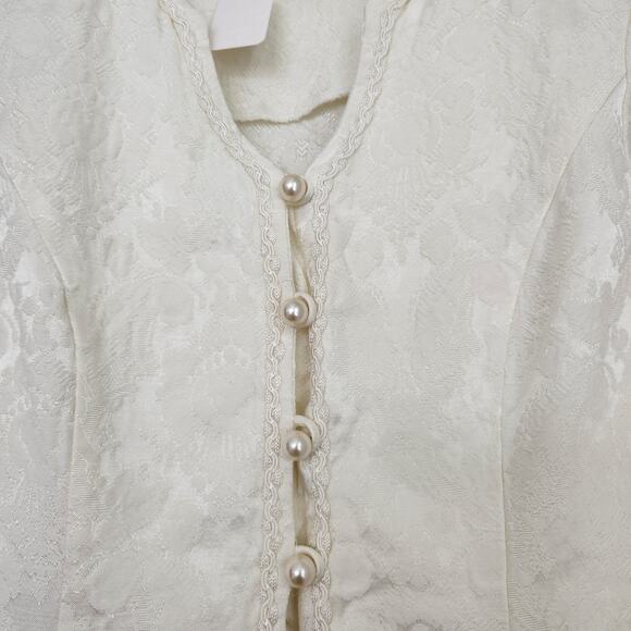Vintage David Rose Regencycore White Brocade Button Down Blouse L - Picture 3 of 12